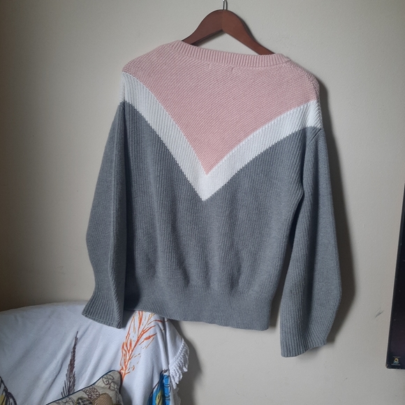 Pink Gray White Cottagecore Geometric Crew Sweater - Picture 8 of 8